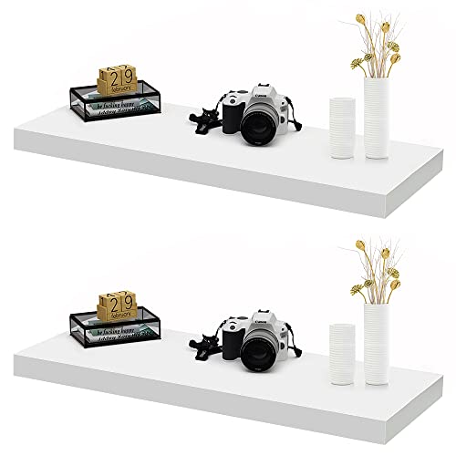 Rank Floating Shelves 2 Pack Modern Display Wall Shelf For Bedroom, Bathroom, Living Room And Kitchen, Deeper Than Others (White, 35.5" L X 11.5" D X2 T) #TOP7
