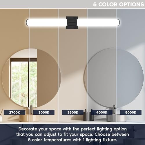 LUXRITE LED Black Bathroom Vanity Light Fixtures 36 Inch 5CCT 2700K-5000K Selectable Over Mirror Vanity Lights Modern Wall Light Bar 30W 2200 Lumens CRI 90 Dimmable Damp Rated ETL Listed