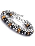 Mens Bracelet Men's Jewellery:Unlock inner strength and style. Our double-layer men's bracelet combines powerful Tiger Eye, Black Obsidian, and Hematite with a cool sleek silver chain. More than just Men's Jewellery, it's your talisman for protection...