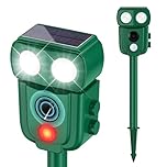 Ultrasonic Animal Repellent Outdoor, Solar Power Cat Raccoon Deer Repeller, Rabbit Snake Control with Motion Sensor and Flash Light, Waterproof Squirrel Skunk Deterrent for Yard Farm Garden