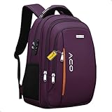 Mochila Bolsa Masculina Feminina Notebook Anti Furto Reforçada Semi Impermeável Escolar Faculdade Trabalho Viagem Resistente Executiva Cabo De Aço Saída Usb SAÍDA Fone DE OUVIDO (ROXA)