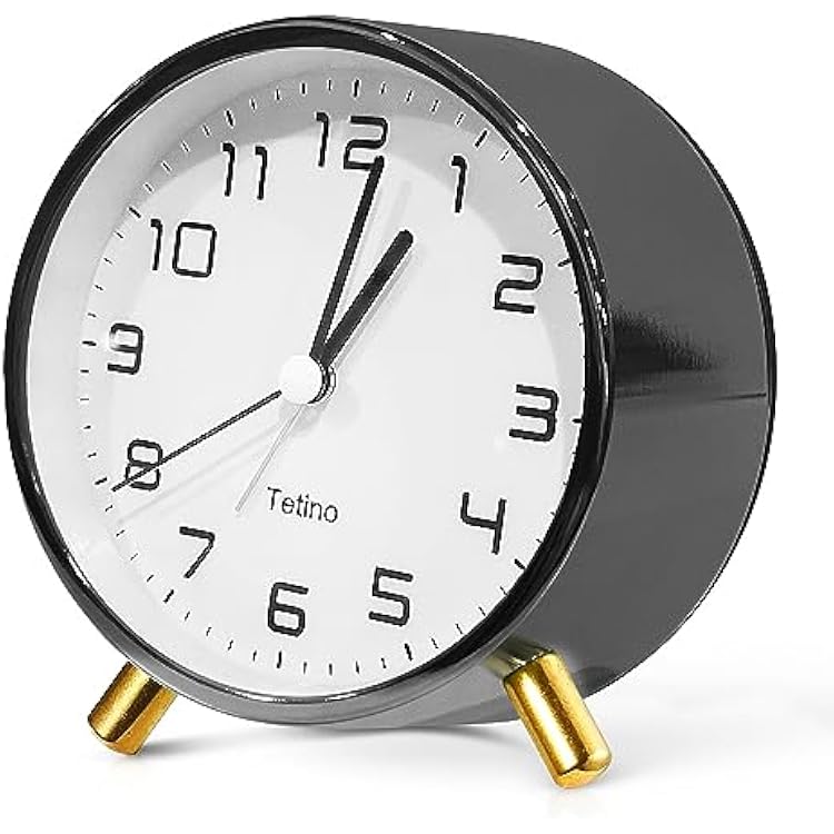 Tetino Alarm Clock for Bedroom,Analog Clock with Silent Non-Ticking,Voice Controlled Light,Small Clock for Kids, Teens,Seniors,Decor,Bathroom,Living Room,Bedside,Desk,Kitchen,Travel. (Black