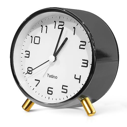 Tetino Alarm Clock for Bedroom,Analog Clock with Silent Non-Ticking,Voice Controlled Light,Small Clock for Kids, Teens,Seniors,Decor,Bathroom,Living Room,Bedside,Desk,Kitchen,Travel. (Black