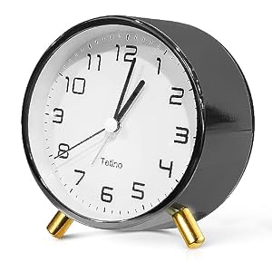 Tetino Alarm Clock for Bedroom,Analog Clock with Silent Non-Ticking,Voice Controlled Light,Small Clock for Kids, Teens,Seniors,Decor,Bathroom,Living Room,Bedside,Desk,Kitchen,Travel. (Black