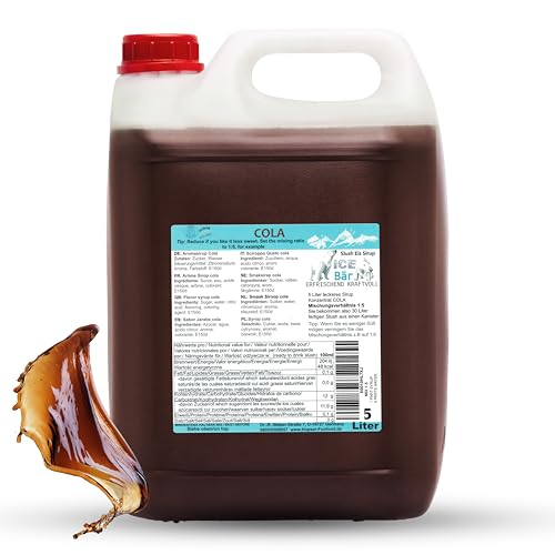 ICE Bär SLUSH Granizado 12 variedades afrutadas, 5 litros de concentrado, Sabor a cola, granizador de hielo para máquina de hielo de bricolaje 5L (Paquete de 1)