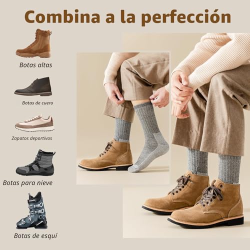 Miniatura 8 de Vihir 3 Pares Calcetines De Lana Merino Grueso Para Senderismo, Esquí Al Aire Libre Hombre Mujer Caballero De Invierno 37-42, 41-46