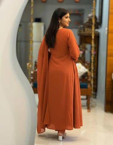 Image of ANNI Designer Women Viscose Embroidered Anarkali Kurta with Palazzo and Dupatta | Ladies Kurta Palazzo Dupatta Set | Ethnic Wear Indian Traditional Clothing for Women