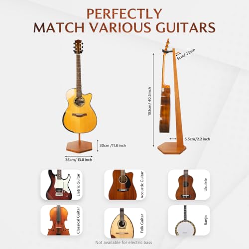 STRICH Acoustic Guitar Stand, Hardwood 40.5\" Height Floor Guitar Dispaly, Mahogany Guitars Holder with Hanger for Home, Studio (FH1, Guitar Display)