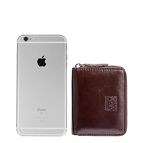 Image of Vintage Full Top Grain Leather Wallet RFID Blocking Multi Card Case with Zipper Pocket Card Holder for Men Women Gift Box
