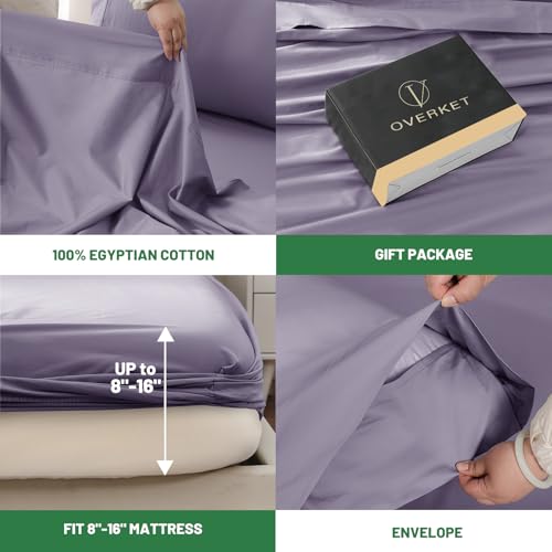 Image of 1000 Thread Count Egyptian Cotton Sheets Queen Size Set 4PCS Sateen Weave Soft Breathable 16-Inch Deep Pocket（Queen,Lilac）