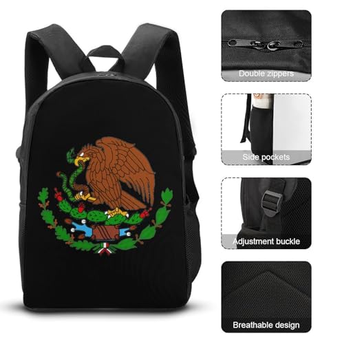 Mexican Flag Symbol Classic Backpack Lunch Bag Pencil Case 3 Piece Set Travel Daypack3