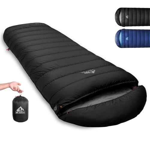 Down Sleeping Bag for Adults. 680FP Ultralight Portable, Backpacking Sleeping Bag for Hiking, Camping, Mountaineering, expeditions and Backpacking. with Compression Sack Black 44°F, XL