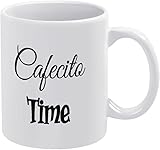 Taza de café Cafecito Time de 325 ml (11 oz) - Tazas blancas ideales para cocina, viajes, té caliente, chocolate caliente, tazas de café retro con asa