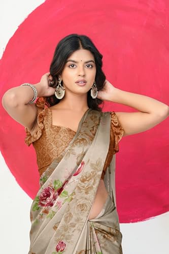 Image of MIRCHI FASHION Women Saree Chiffon Flower Print | Breathable Lightweight Sari for Office and Daily Use with Unstitched Blouse Piece (Available in 30 Styles)