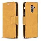 AIFILLE Coque Galaxy A6 Plus Jaune Etui en Cuir PU Moutons Texture Porte Cartes Monnaie Support Livres Design avec Fermeture Magnétique 360 Antichoc Protection Compatible pour Samsung A6+ Plus 2018
