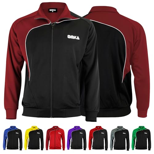 OMKA Men's Lightweight Sports Jacket Moisture Wicking Fleece Lining for Football and Sports Activities, maroon/black, Large