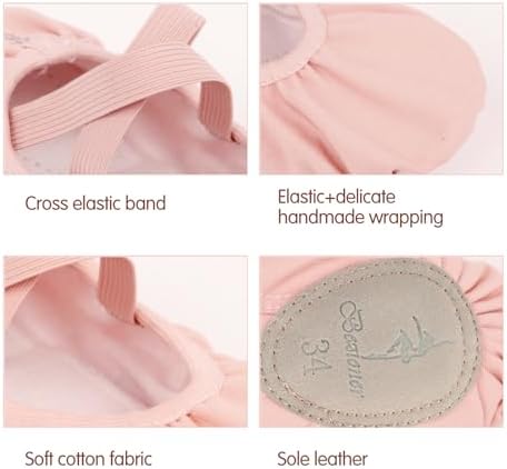 Bezioner Ballet Slippers Girls Canvas Ballet Dance Shoes Women Adult in Pink Black Split Sole（Ballet Pink,Adult 7 — view 3