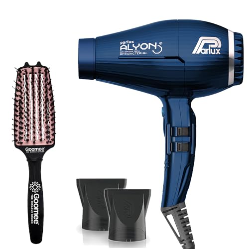 Parlux Alyon Night Blue Hair Dryer with Miracle Detangling Brush Medium Size Nylon & Boar Bristles for All Hair Types Blush Pink