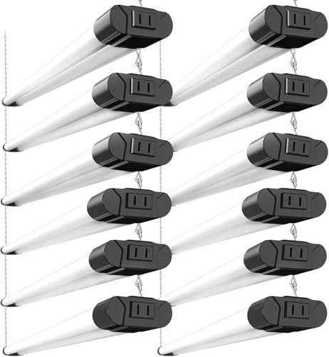 12-Pack Linkable LED Utility Shop Light 5400 LM(36W), 5000K Cool Daylight, Surface + Suspension Mount, LED Garage Light for Garages, Workshop, Tool Room etc.