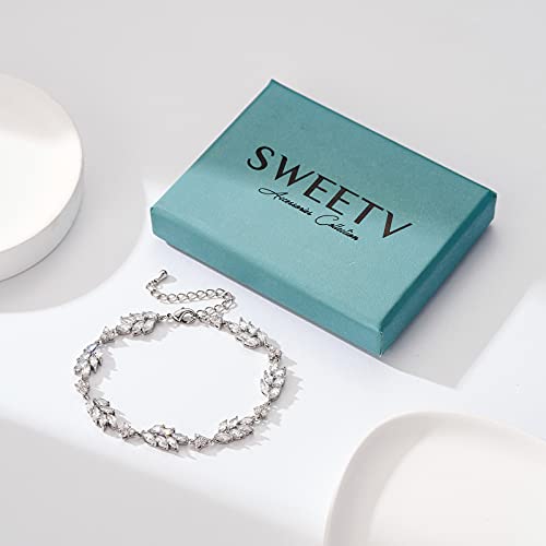 Sweetv Cubic Zirconia Bridal Wedding Bracelets For Brides, Bridesmaids, Marquise Elegant Tennis Bracelet For Women Jewelry Gift #TOP6