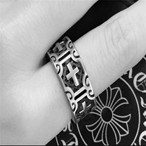 Image of Caiyao Personality Retro Cross Ring Vintage Stainless Steel Band Style Biker Ring