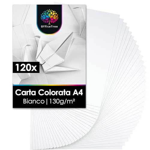 OfficeTree Cartoncino Bianco A4 130g - 120 Fogli per Crafting,
