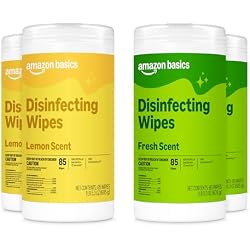 Amazon Basics Disinfecting Wipes, Lemon & Fresh Scent, Sanitizes, Cleans, Disinfects, Deodorizes, 340 Count (4 Packs of 85), Packaging May Vary
