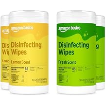Amazon Basics Disinfecting Wipes, Lemon &amp; Fresh Scent, Sanitizes, Cleans, Disinfects, Deodorizes, 340 Count (4 Packs of 85)