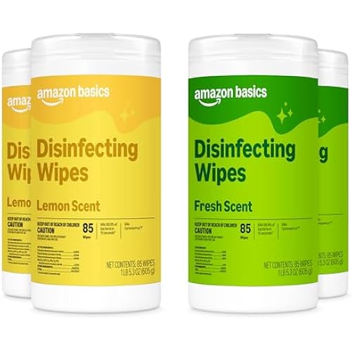 Amazon Basics Disinfecting Wipes, Lemon & Fresh Scent, Sanitizes, Cleans, Disinfects, Deodorizes, 340 Count (4 Packs of 85), Packaging May Vary