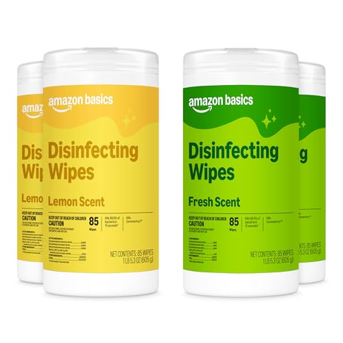 Amazon Basics Disinfecting Wipes, Lemon & Fresh Scent, Sanitizes, Cleans,