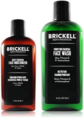 Brickell Men's Daily Essential Face Care Routine II, Purifying Charcoal Face Wash and Daily Essential Face Moisturizer, With Activated Charcoal, Hyaluronic Acid, and Aloe, Unscented, Skincare Gift Set