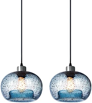 CASAMOTION Pendant Lighting Kitchen Island Hand Blown Glass Bathroom Light Fixtures Marble Blue Modren Farmhouse Style Hanging Light for Bedside Dining Room Table Brushed Nickel 9 Inch Diam 2-Pack