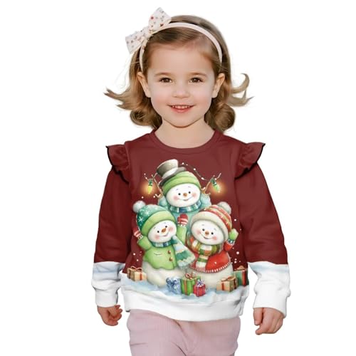 Christmas Girls Sweatshirts Size 1-8 Years Trendy Girls Long Sleeve Graphic Tees Ruffle Sweatshirt