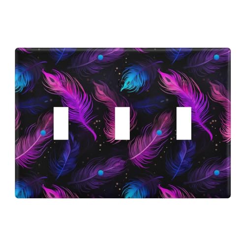 Light Switch Cover Peacock Feather Wall Plates for Electrical Outlets 3 Gang 202a8984