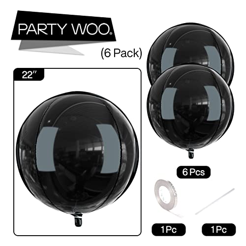 Image of PartyWoo Black Large Round Giant 4D Jumbo Foil Balloons 6pcs 22 Inch