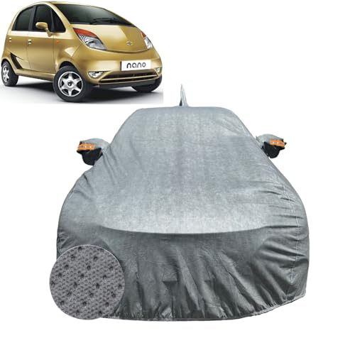 Image of Car Cover for Tata Nano (2008-2019) | 100% Waterproof Cover with Antenna & Reflective Mirror Pockets | Dustproof, Scratchproof, Heatproof Nano Car Cover |Soft Cotton Lining| Grey