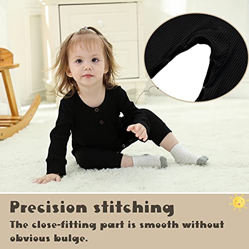 Nroboo NROBOO-BLACK Newborn Baby Boy Girl One Piece Romper Jumpsuit Solid Ribbed Baby Boy Clothes Onesies Outfits thumb #3