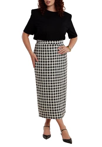 ELOQUII Women's Plus Size Houndstooth Column Maxi Skirt
