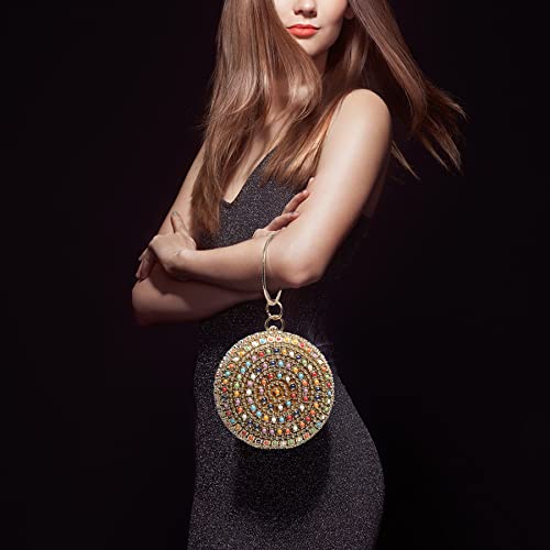Women Evening Bag Round Rhinestone Crystal Clutch Purse Ring Handle Handbag For Wedding Prom Party (Colorful) #TOP2