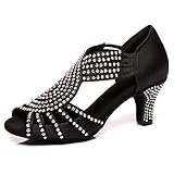 HIPPOSEUS Women's Rhinestone Latin Dance Shoes Shiny Ballroom Salsa Bachata Dancing Shoes Suede...