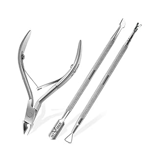 Cuticle Cutter, 3 pcs Cuticle Nipper Pusher and Fork, Stainless Steel Nail Cuticle Scissors Clippers and Scraper, Professional Manicure Pedicure Tool for Nail Art, Spa