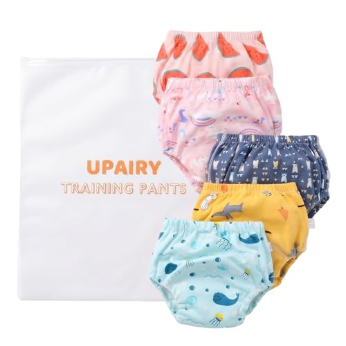 Upairy Potty Training Pants | Boys & Girls | 5 Pack | Washable & Reusable | Super Absorbent | Leakproof | | Baby Potty Training Underwear (L)