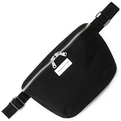 The Peacock Crew Spacious Black Crossbody Belt Bag in Cotton Canvas – Lightweight Comfortable & Elegant Sling Pouch Travel Safe Design & Daily Use – Dual Zippers Fanny Pack for Men & Women