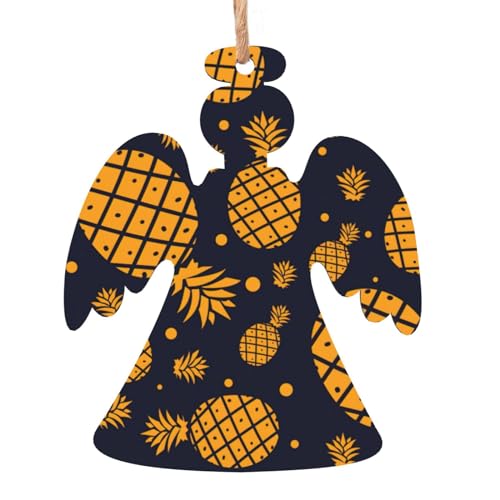 Adornos de madera para árbol de Navidad con estampado de piña dorada, etiquetas rústicas para colgar con cuerdas de yute