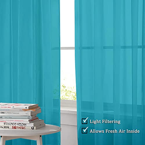 Image of OWENIE Turquoise Blue Sheer Curtains, Sheer Curtains 84 inch Length 2 Panels Set, Rod Pocket Voile Fimly Sheer Drapes for Living Room /Bedroom, 2pcs, Each 42 inch W x 84 inch L