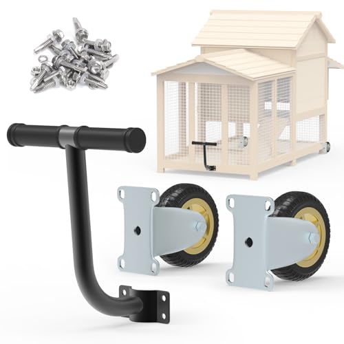 Pearwow Chicken Coop Wheels Kit with A Lifting Handle 2 Pack 4 Inch Heavy Duty Caster Wheels for Easy Chicken Coop Movement Portable Poultry Tractor Chicken Coop Accessories Easy to Use