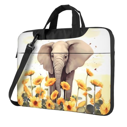 Sac pour ordinateur portable à imprimé éléphant et tournesol avec bandoulière