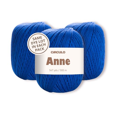Image of CIRCULO Anne Yarn Pack, Same Dye Lot, 1641 yds, 3 Balls of 100% Mercerized Brazilian Virgin Cotton, Soft Fingering Weight for Knitting & Crochet, Color 2829 Ball Blue