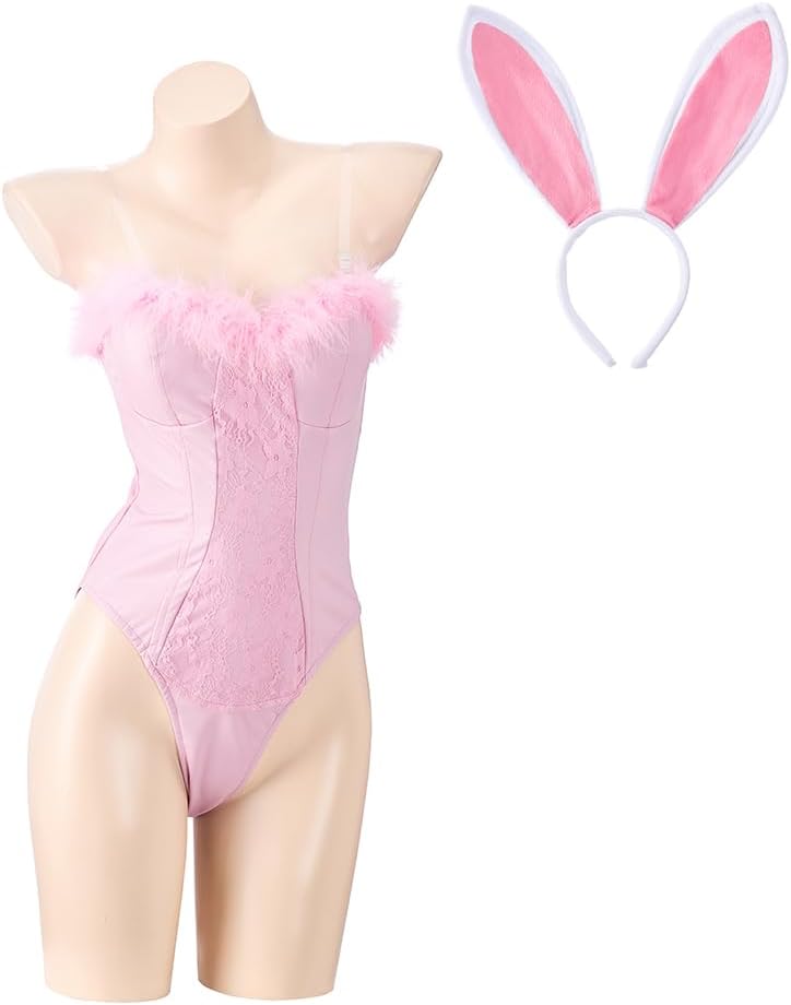 MyheroCos Elle Woods Bunny Cosplay Costume Women Sexy Bunny Pink One Piece Bodysuit Halloween Jumpsuit - Image 2