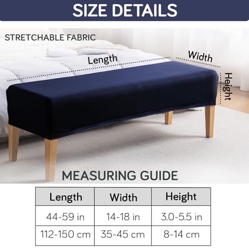 Image of HOKIPO 'SereneSolids' 140 GSM Dining Bench Cover Stretchable Slipcover, Navy Blue (AR-6245-NBL)